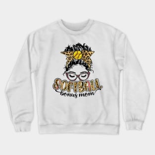 Softball Bonus Mom Leopard Crewneck Sweatshirt